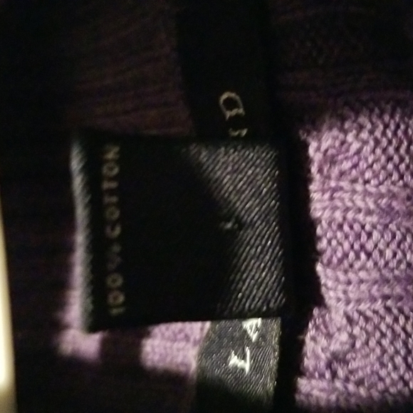 NWOT Lands End size M purple cotton cable knit turtleneck sweater, 17 In Across - Picture 3 of 7